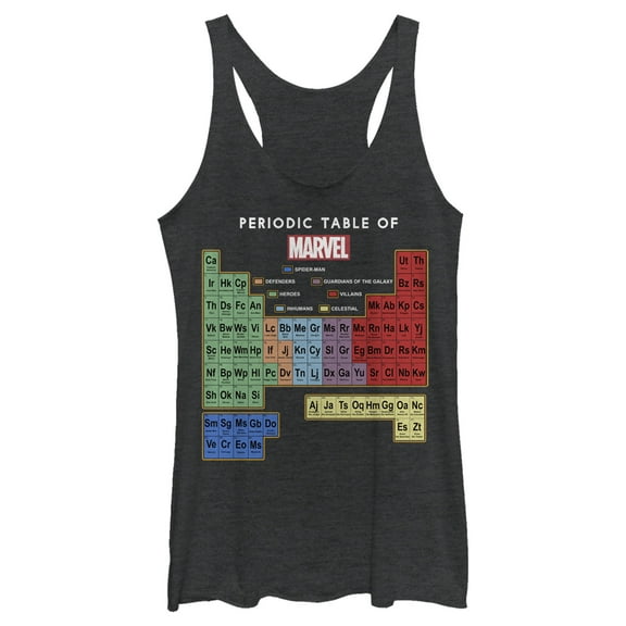 Women's Marvel Periodic Table of Favorite Heroes  Racerback Tank Top Black Heather Small