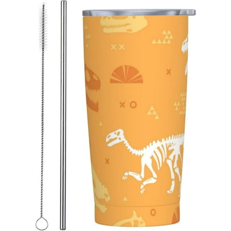 

Athenstics Yellow Dinosaur Tumbler 20oz Dinosaur Mug Coffee Mug Stuff Accessories Novelty Straw Lid Cleaning Brush Stainless Steel Vacuum Travel Mug For Home Office