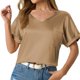 thumbnail image 2 of Top de manga corta de satén holgado para mujer, ideal para primavera/verano - Bolsillos, puños enrollados, estilo versátil - Tallas S-XL, ideal para la playa y los recados, 2 of 8