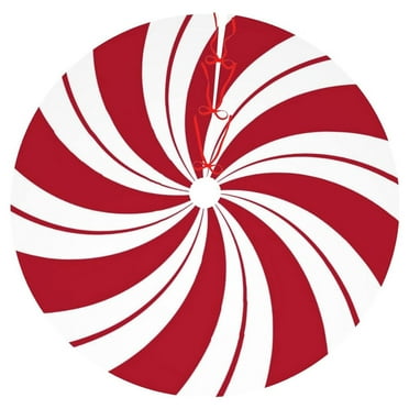 Red Swirl Christmas Tree Skirt Sweet Candy Cane Red And White Ornaments Home Party Decoration