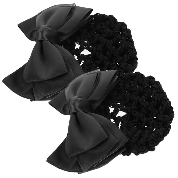LOLIPPYY 2Pcs Black Hair Bun Holder Net with Bow for Elegant Hair Styling At Cosplay and Professional Use