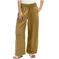 thumbnail image 2 of ClodeEU Women's Linen Blend Pant ,Mid Waist Elastic Waist Wide Leg Pant,Loose Fit Casual Trousers Coffee,Womens Plus S, 2 of 7