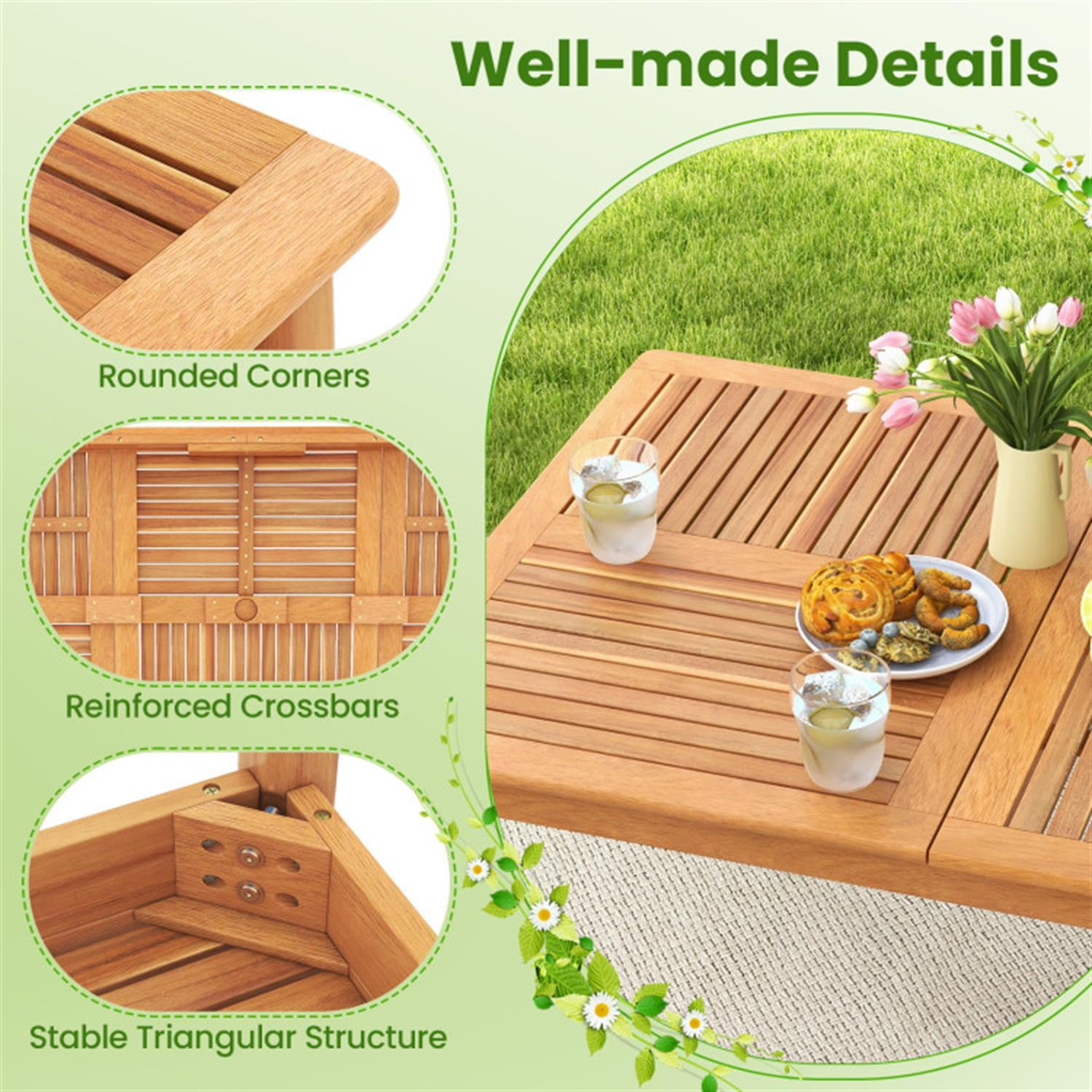 Demi Bonn 8-Person Patio Outdoor Dining Table, 79" Acacia Wood Rectangular Bistro Table, Beige