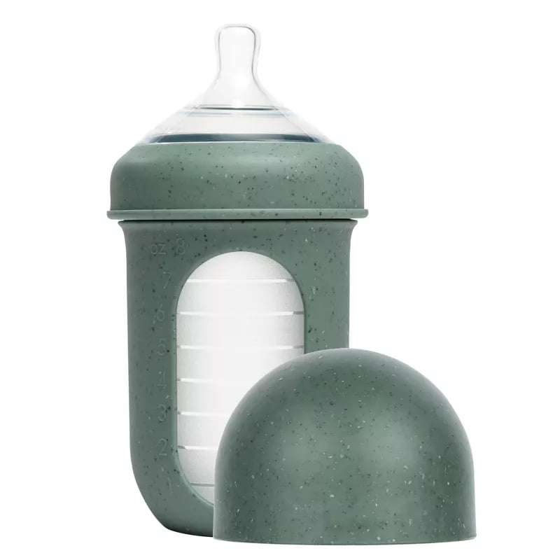Silicone Baby Bottle with Collapsible Silicone Pouch, 8 fl oz, Green Speckle, Infant Feeding Bottle, Reusable Silicone Baby Feeding Bottle, Collapsible Baby Bottle