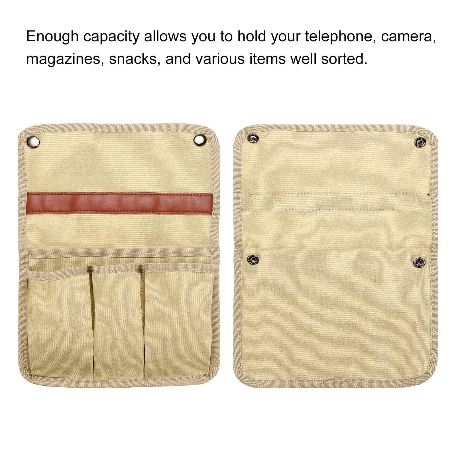 Unique Bargains Chair Armrest Organizer Outdoor Folding Chair Arm Rest Side Magazines Bag Beige