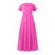 thumbnail image 5 of Puntoco Vestido Casual De Manga Corta De Algodón Y Lino De Color Sólido De Verano Para Mujer, Vestido Suelto De Manga Corta Con Dos Bolsillos, Vestido De Cuello Redondo De Manga Corta Rosa S, 5 of 6