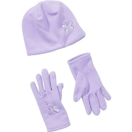 Girls' Fleece Gloves and Beanie Set with Butterflies