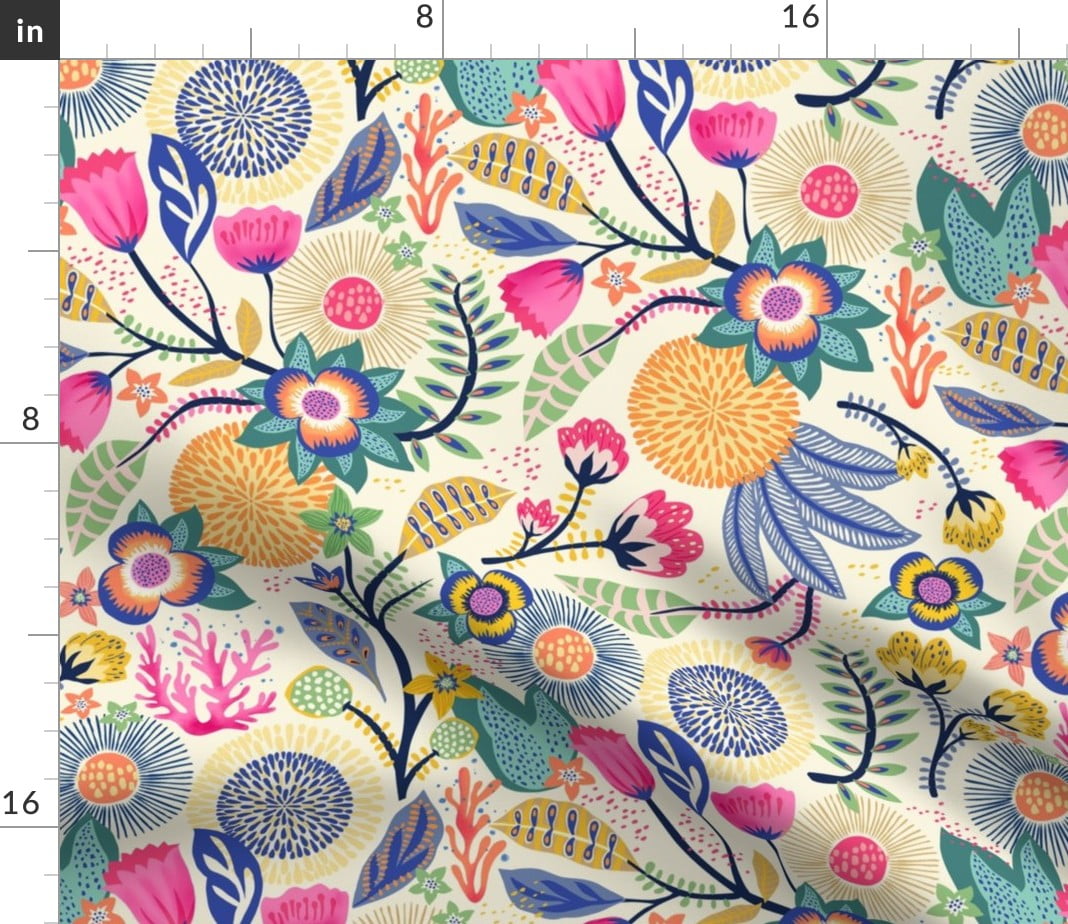 Fleece Fabric by the Yard Flowers Floral Fuchsia Leaf Flowering Vibrant Chintz Custom Printed