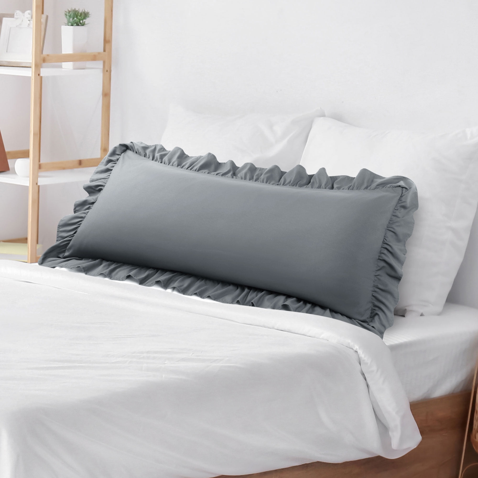 Unique Bargains Microfiber Ruffle Envelope Closure Body Pillowcases Dark Gray 20"x48"
