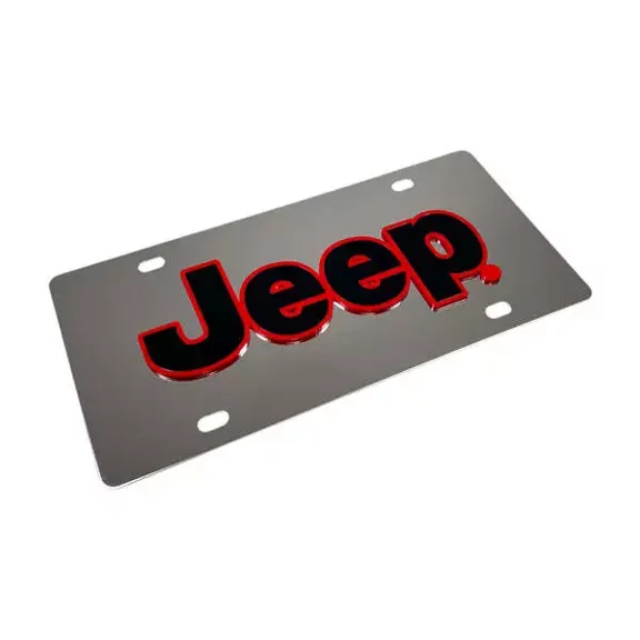 Jeep 3D Red UV Logo on Chrome Stainless Steel License Plate Official Licensed