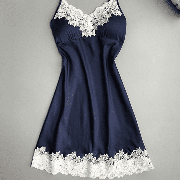 Camisón de seda seductora y sexy con borde de encaje fino para el hogar