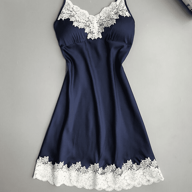 Camisón de seda seductora y sexy con borde de encaje fino para el hogar