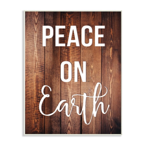 The Stupell Home Decor Collection Peace On Earth Distressed Wood Typography Wall Plaque