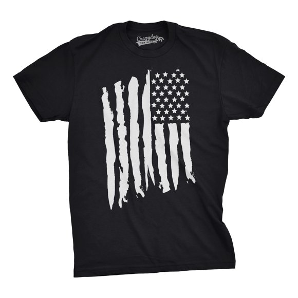 Mens Vertical Grunge Flag Funny T shirts USA Tees American Novelty Vintage T shirt (Black) - L