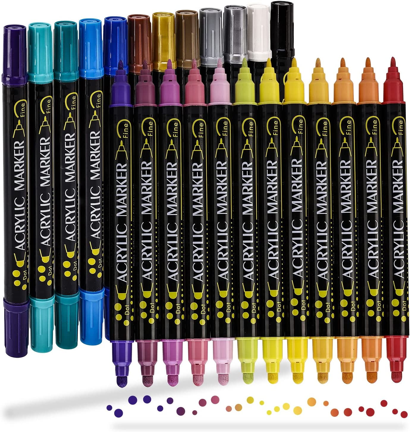 Artouch Acrylic Paint Pens - 24 Pcs Dual Tip Acrylic Paint Markers with Medium and Brush Tips, Ideal for Rock Painting, Ceramic, Wood, Brush Lettering