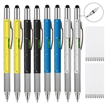 8Pcs 6 in 1 Multitool Pens Gifts for Men Cool Tech Tool Pen EDC Gadgets Screwdriver with Ruler Level Stylus Ballpoint Unique Men (Black Yellow Silver Blue )