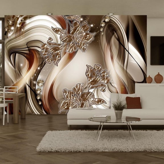 Tiptophomedecor Peel and Stick Glam Wallpaper Wall Mural - Brown Symphony - Removable Wall Decals