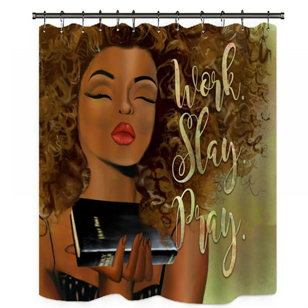 Black Woman Shower Curtain For Bathroom, Afro Woman Shower Curtain