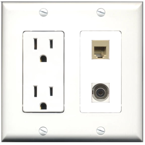 Ultra Spec Cables 15 Amp Power Outlet 1 Port Phone RJ11 RJ12 Beige 1 Port 3.5mm Wall Plate
