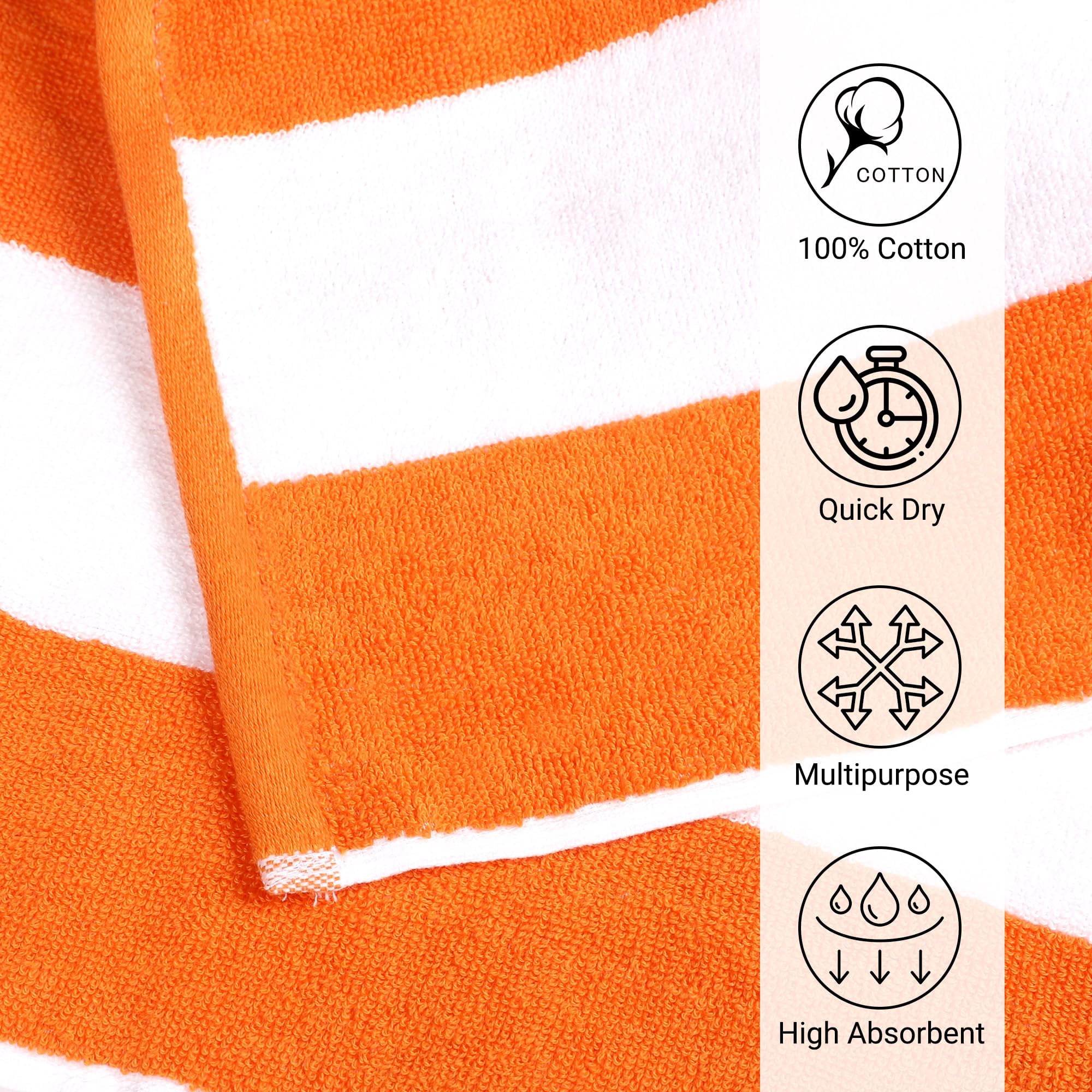 ESSELL 24/7 Oversized Cabana Stripe 4 Piece Beach Towel Set, 100% Cotton, Quick Dry, High Absorbent Bath Towel, (30”X60”), Perfect for Pool, Travel, Swim, Parties, Guests - Orange