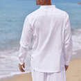 thumbnail image 4 of Puztloy Men Shirt Cotton Linen Long Sleeve Henley T-Shirt Casual Beach Tee,2025 Fall, 4 of 8