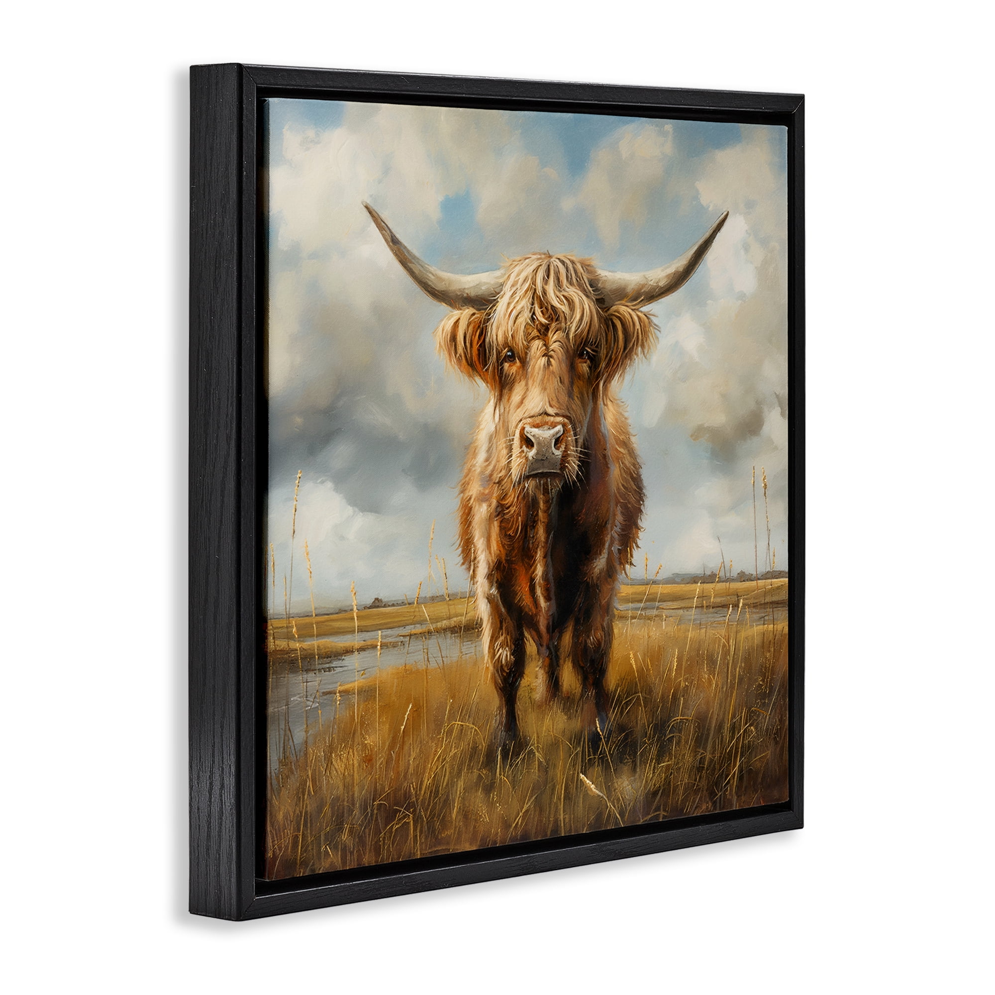 Stupell Industries Cattle on Scenic Farm Animals Painting Black Floater Framed Canvas Art Print Wall Art, 18 x 18