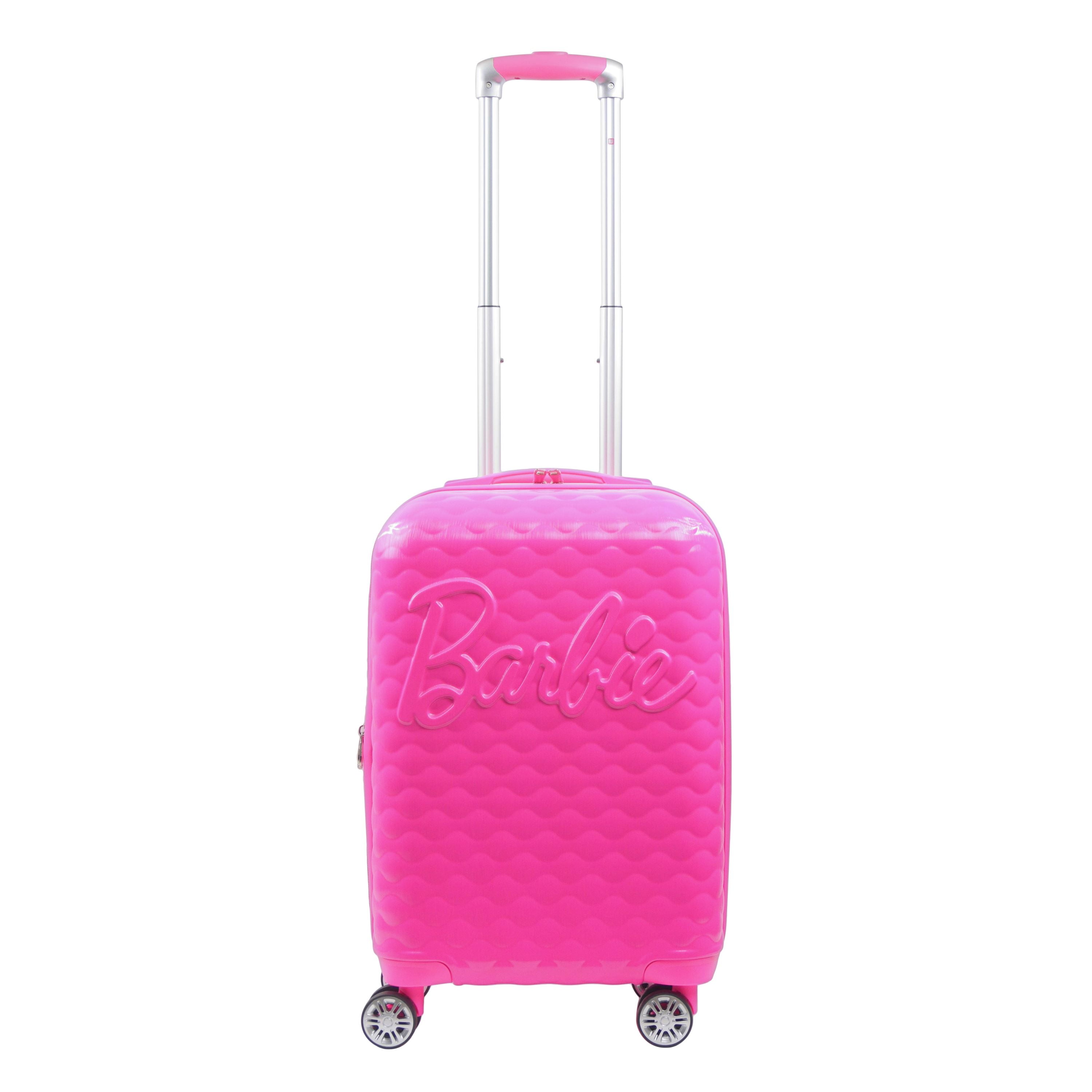 Barbie 22 Inch Carry On Rolling Luggage, Quilted Hardshell Suitcase with Spinner Wheels, Pink