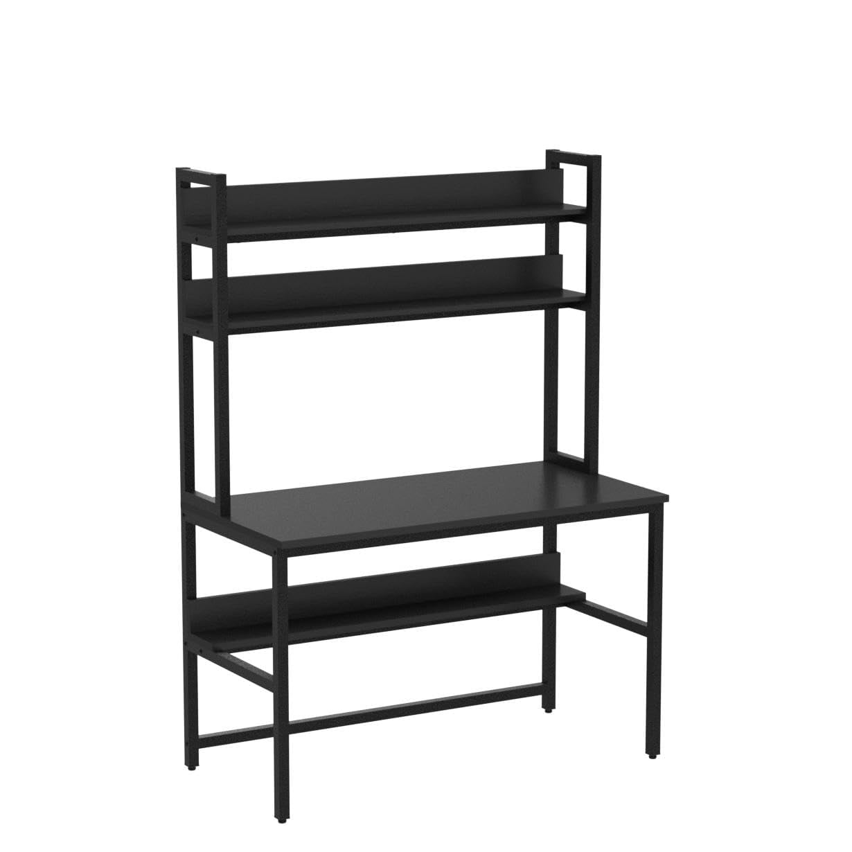 Aquzee Computer Desk with Hutch and Bookshelves, Large Leg Room 47 inch Width Black Desk with Space Saving Storage Shelves for Home Office