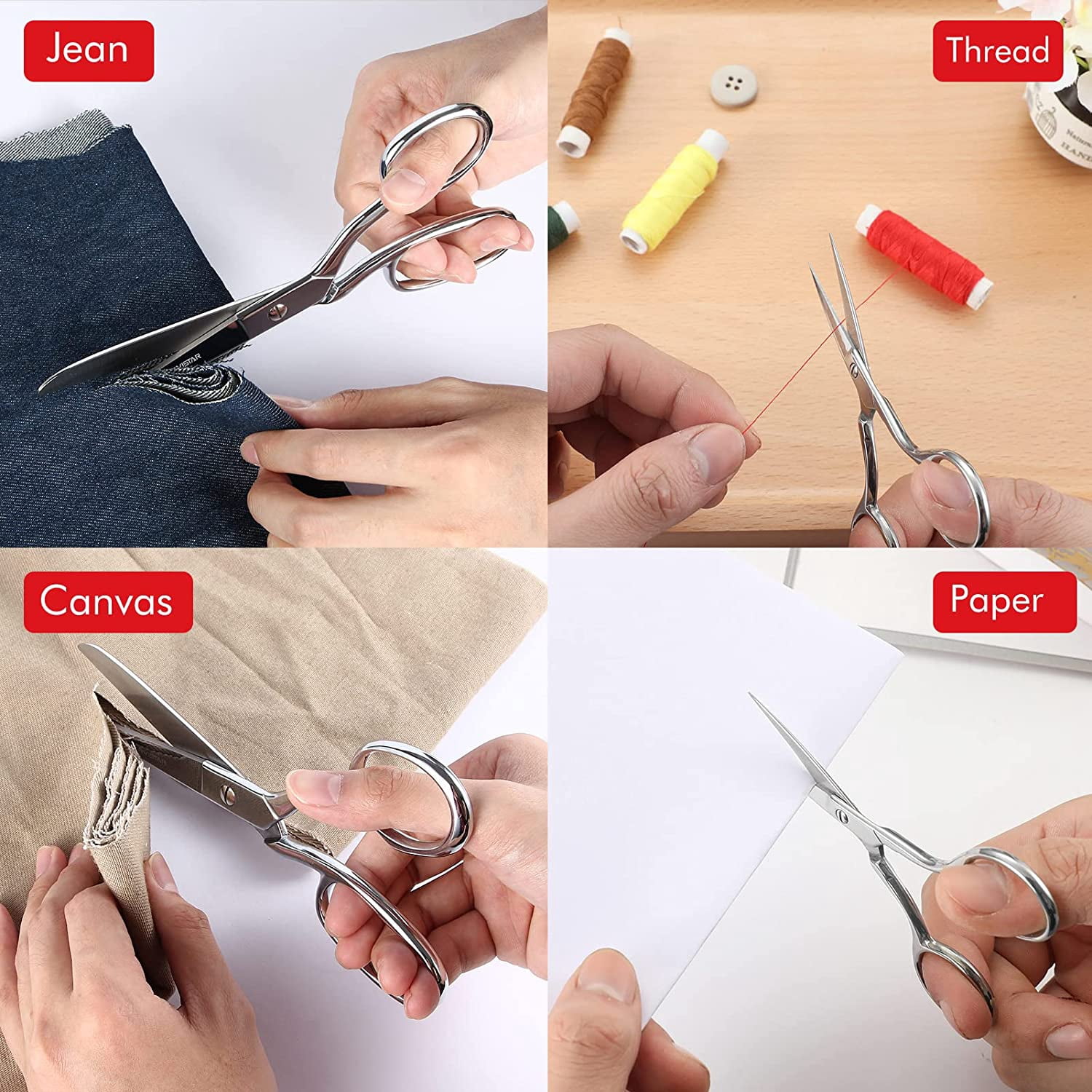 ABCISI 2 Pack Heavy Duty Fabric Scissors: Stainless Steel Shears, Sharp Knife Edge Steel Sewing Shears for Embroidery, Fabric Sewing, Tailoring,  Leather Craft (4 & 8 inch)