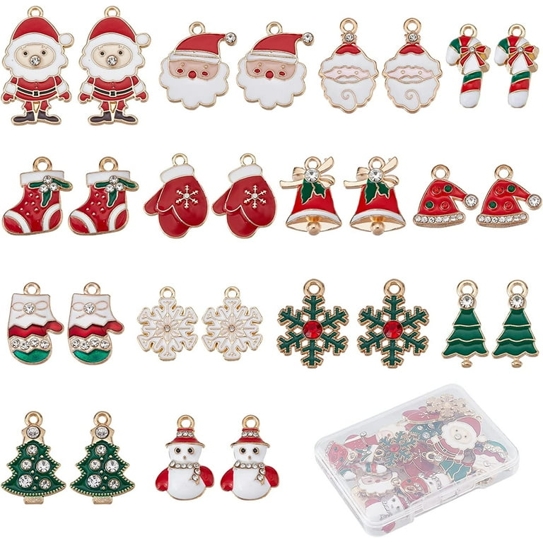 SUNNYCLUE 1 Box 10 Sets Christmas Earring Making Kit Winter Charms Bulk  Xmas Tree Snowflake Snowman Charm Fashion Earrings Glass Beads for Jewelry