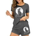 thumbnail image 3 of Feancey Women's Two Piece Pajamas Set Halloween Black Cat Print Sleepwear with Shorts Loungewear Sets Milk Silk Soft Pjs Short Set Gray XL, 3 of 7