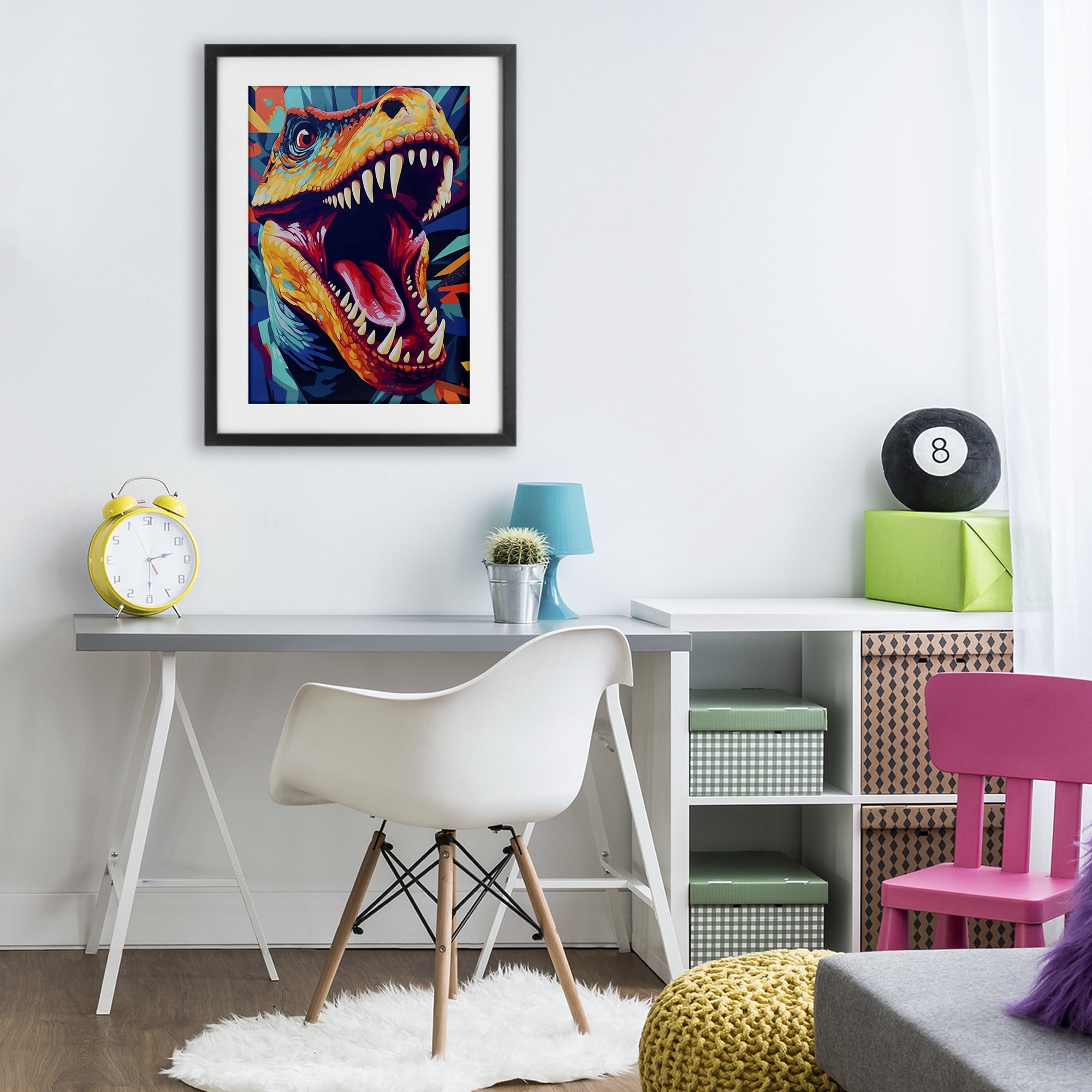 Stupell Industries Pop Style Raptor Dino Black Framed Print Under Glass, design by Creative Studio
