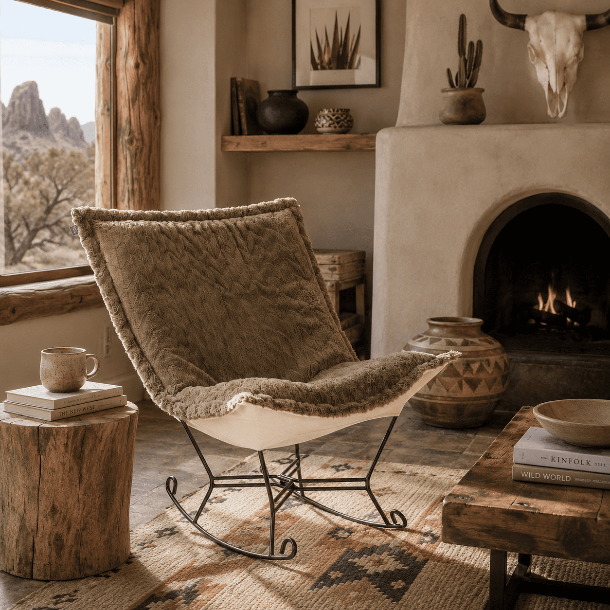 Scroll Puff Rocker Angora Moss