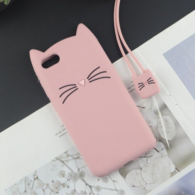Bonita funda de silicona con dibujos en 3D para iPhone, 14, 13, 11, 12 Pro, 7, 8 Plus, 6s, 5, 5S, SE, 4s, XS, Max, XR, purpurina, Barba, gato, orejas encantadoras Fivean unisex