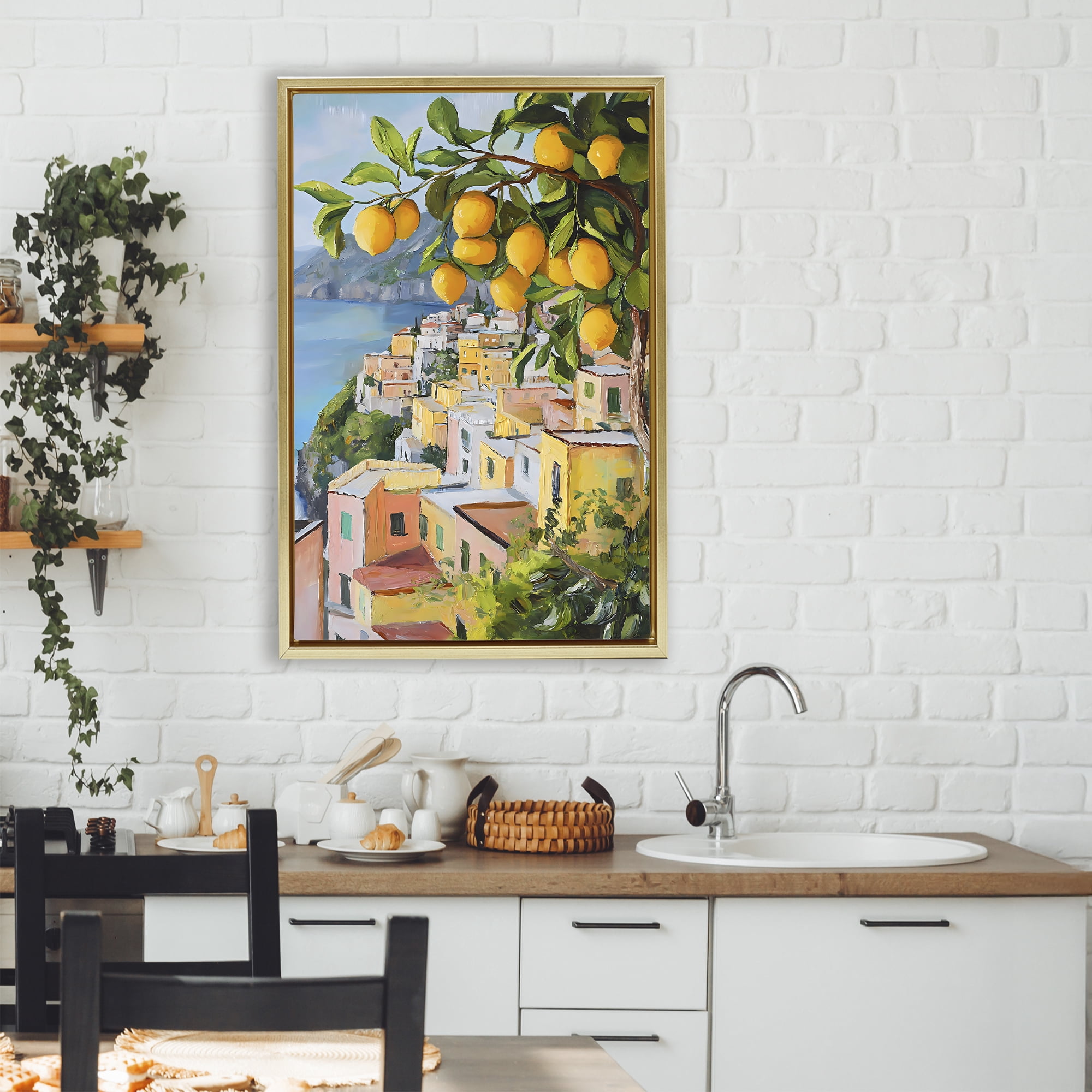 Stupell Industries Mediterranean Lemon Tree Scenery Gold Framed Floater Canvas Wall Art, design by Creative Studio