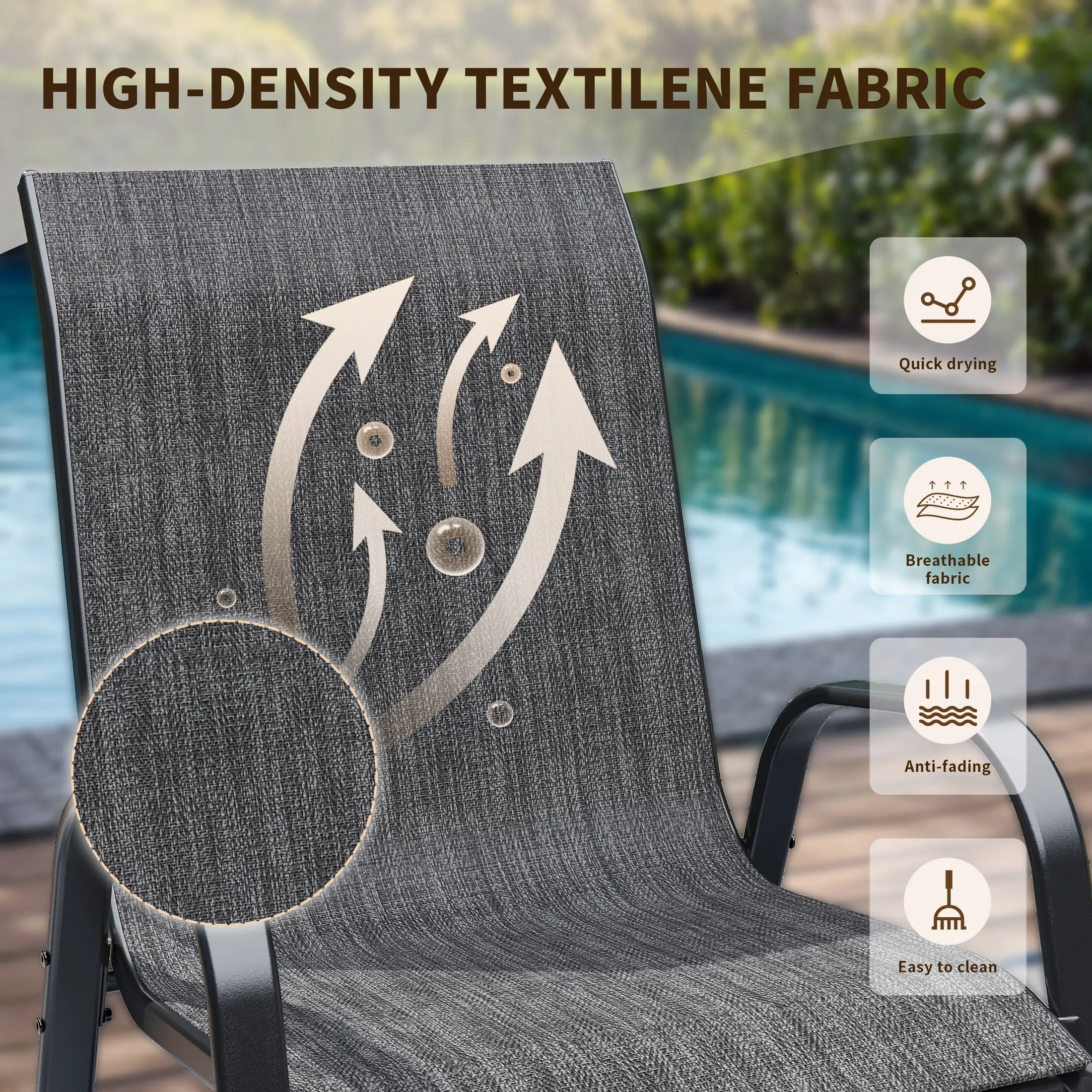 UDPATIO Patio Chairs Set of 5, Outdoor Dining Chairs High Back with All Weather Breathable Textilene, Metal Frame for Lawn Garden Backyard Deck,Dark Grey