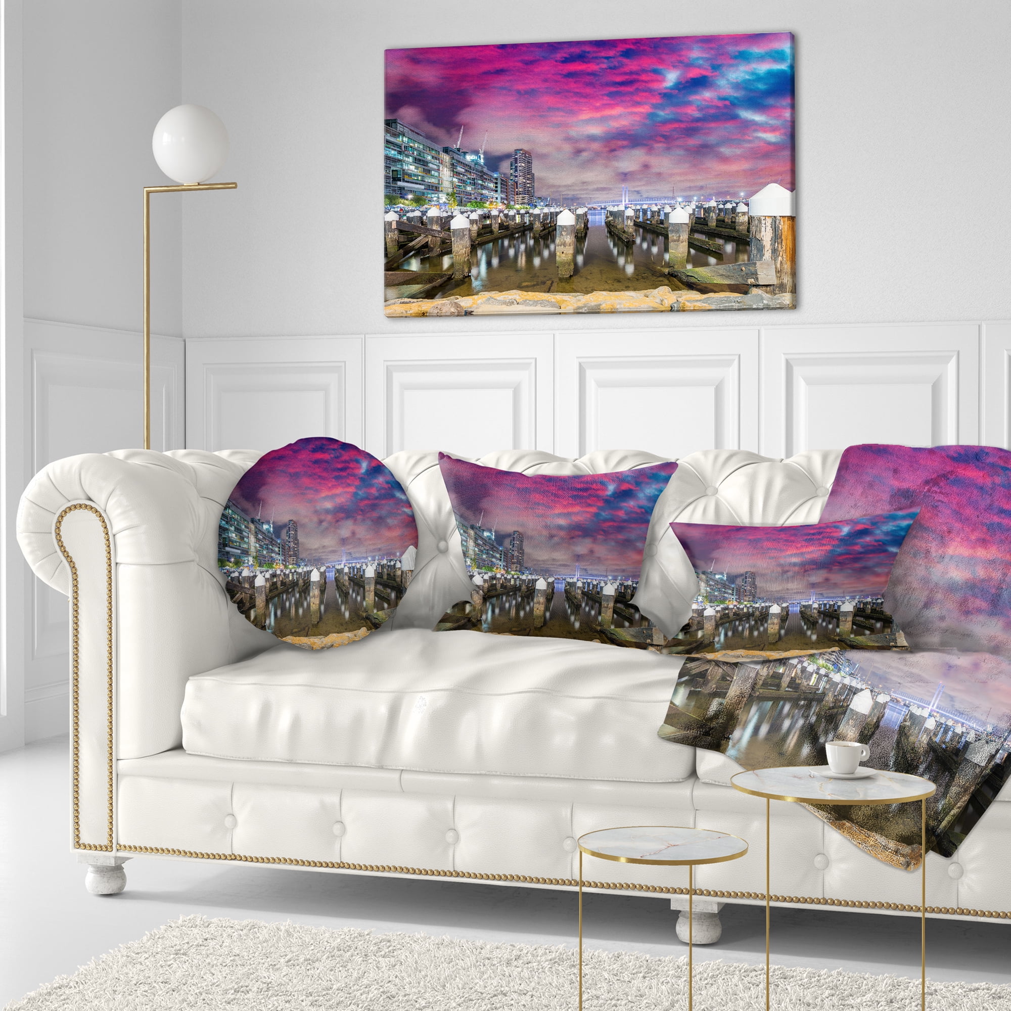 Designart Pier at Melbourne Harbor - Seascape Photography Throw Pillow - 12x20