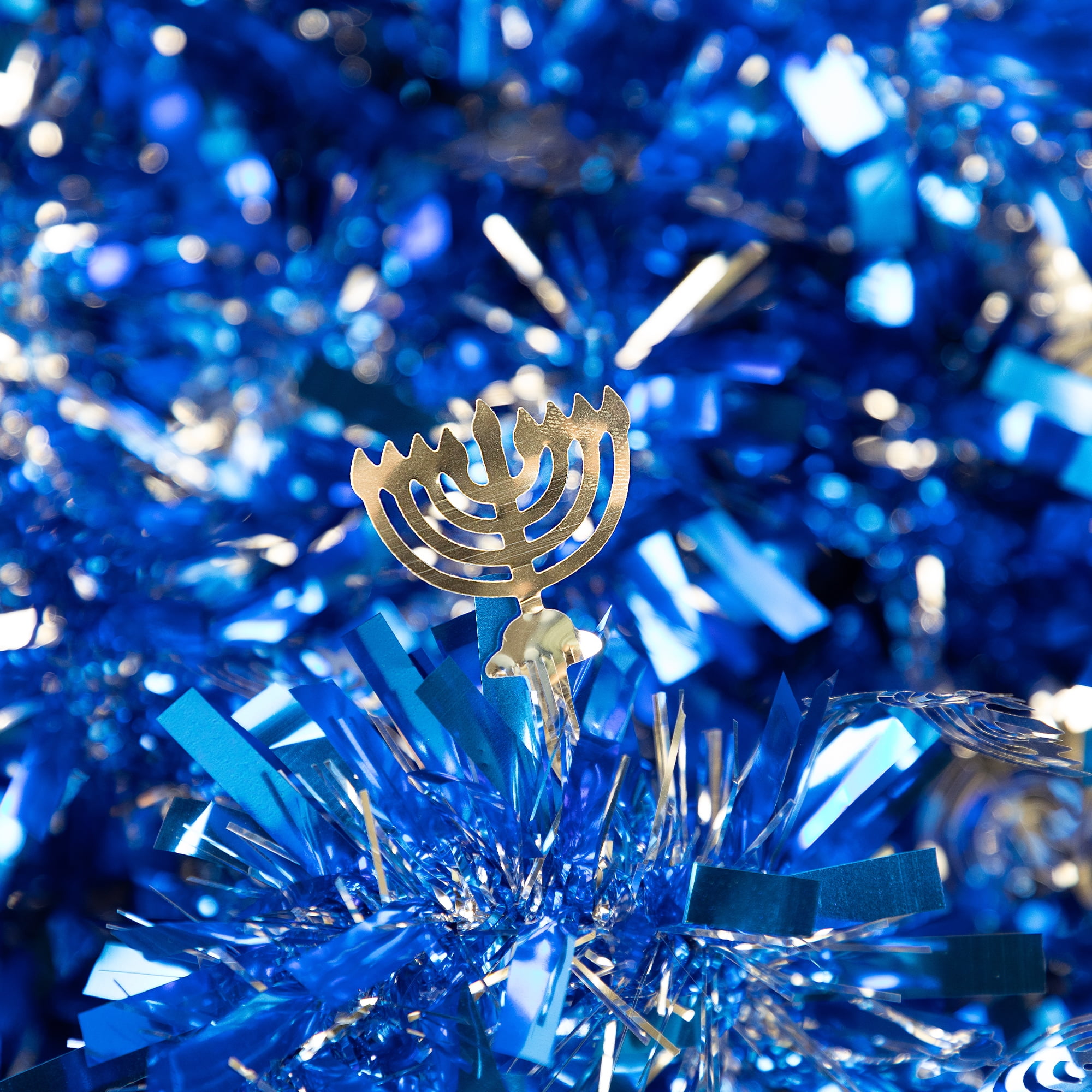 Star of David Hanukkah Tinsel Garland - 50' x 3.5" - Blue & Silver - Unlit