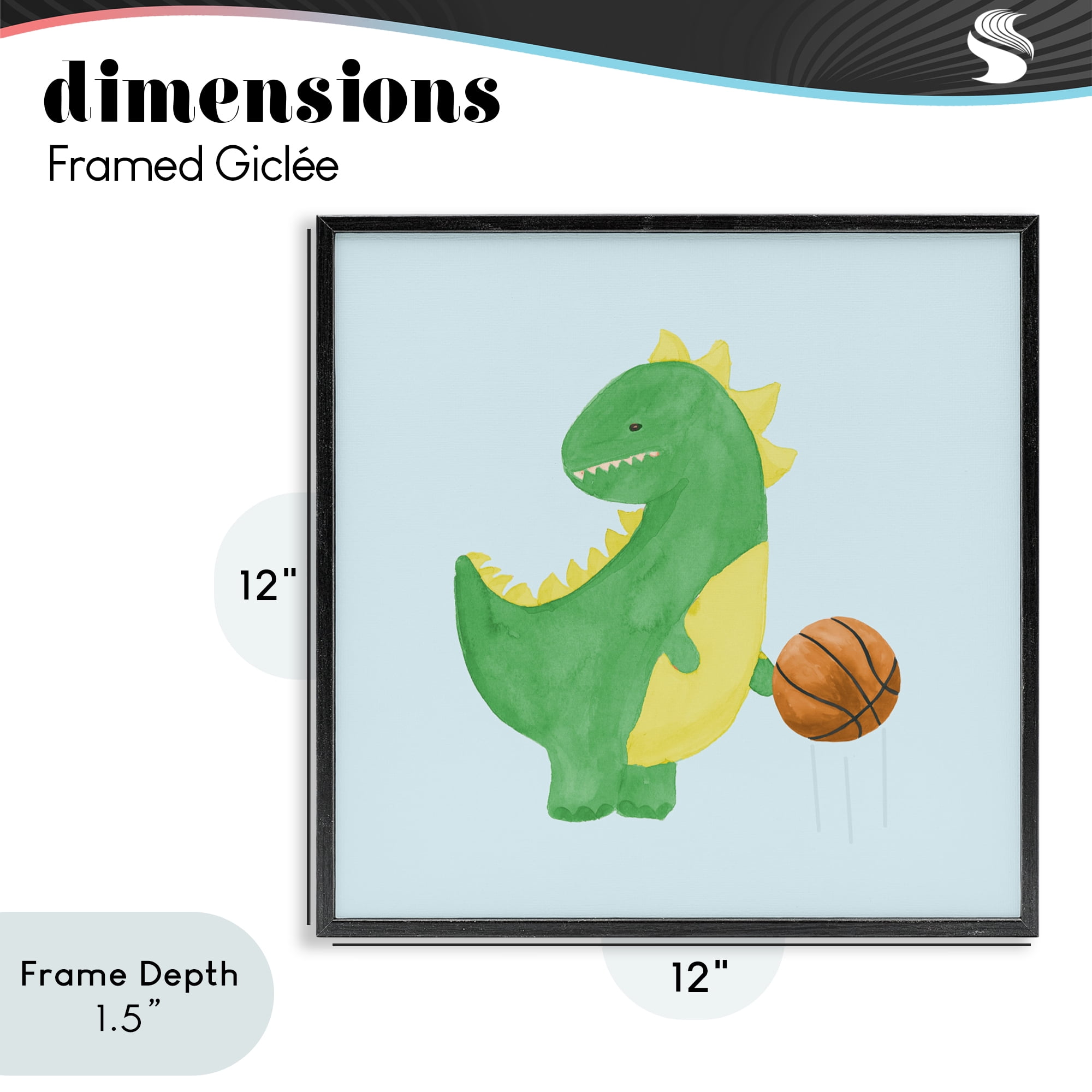 Stupell Industries Baby Dino & Basketball Black Framed Giclee Art, design by Lucille Price