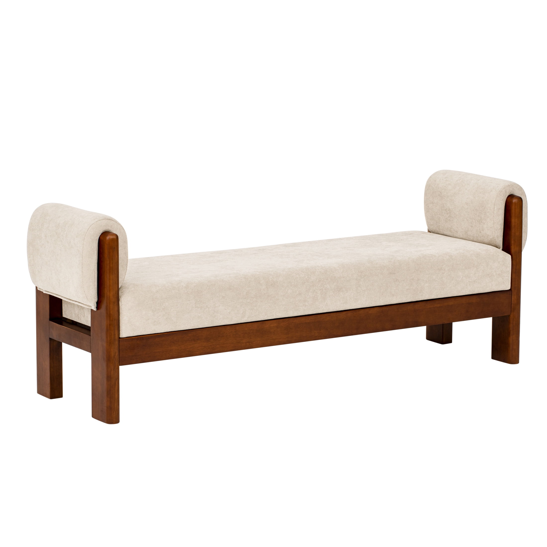 Christopher Knight Home 63" Upholstered Accent Ottoman, Solid Wood Frame End of Bed Bench, Beige