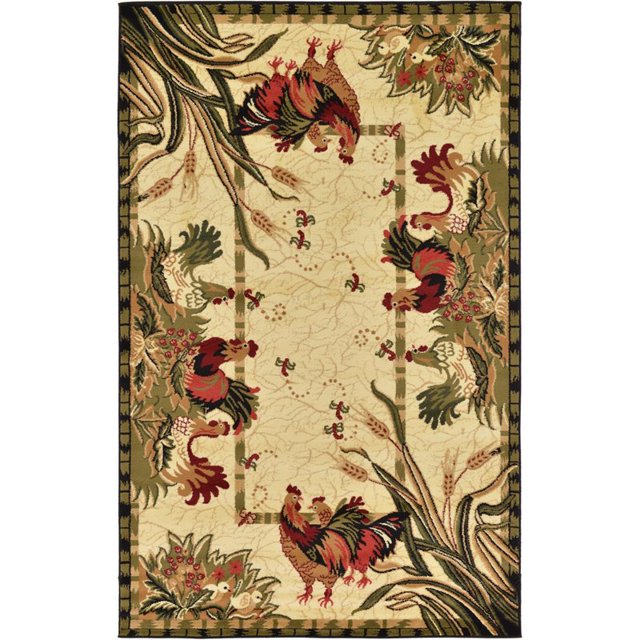 Unique Loom Aire de Conception de Coq de Basse-Cour Tapis 5' x 8' Rectangulaire Ivoire/olive