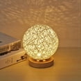 thumbnail image 4 of Wooden Table Lamp, USB Table Lamp with Handcrafted Rattan Spherical Shade Lamp (White)15cm, 4 of 5