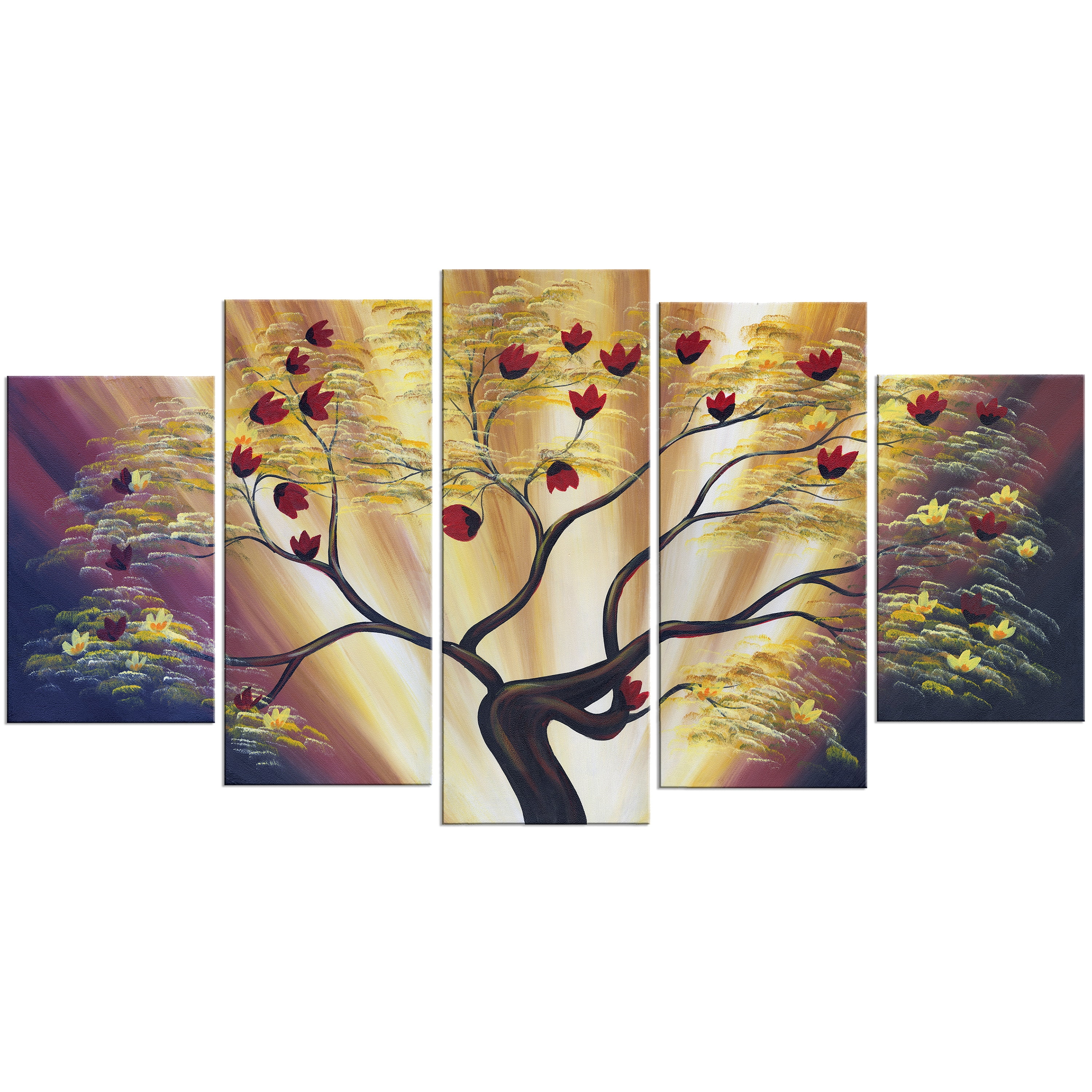 Design Art Modern Floral 5 Piece Painting Print on Wrapped Canvas Set