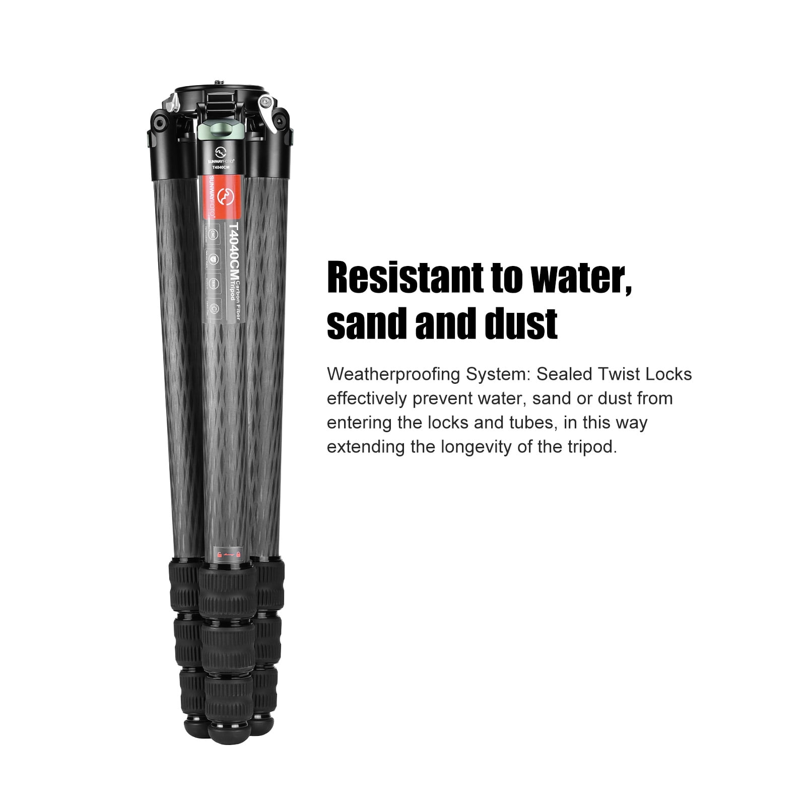 SUNWAYFOTO T4040CM Heavy Duty Carbon Fiber Tripod for Video Camera Photography and Hunting, 4 sections, 88lb(40kg) Load