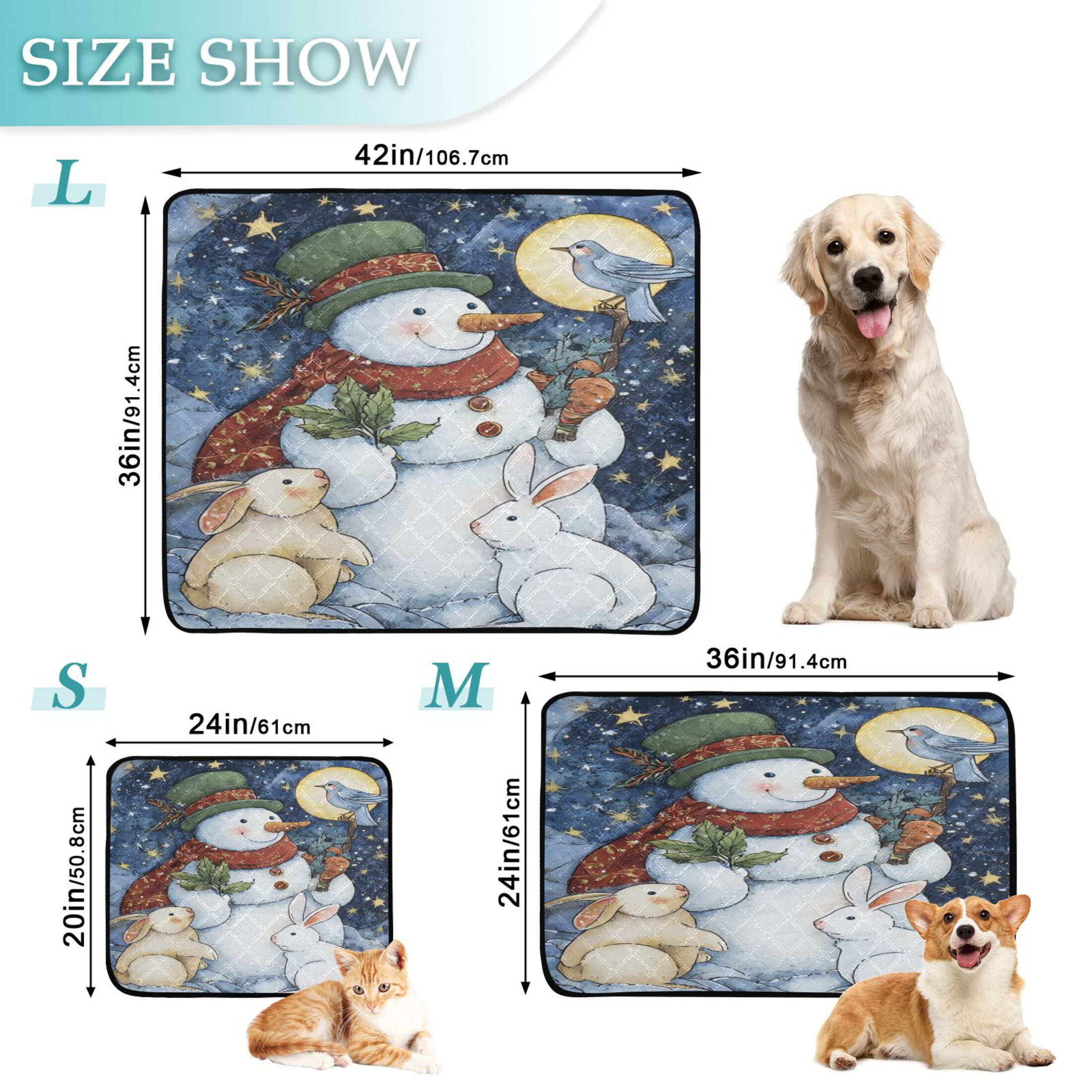 Qxltty Snowman with Rabbits Cat litter Pads Pet Set of 2 Diaper Mats Center Anti-leakage Layer Absorbent Soft and Comfortable