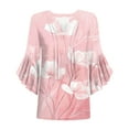thumbnail image 4 of Pink Women Vneck Spandex T Shirts Lounge Tee Tops for Women Flounce 3/4 Bell Sleeve Floral Print Loose Fit Ruched Fall Summer Tee Shirt 2025 Clothes Y2K XXL, 4 of 4