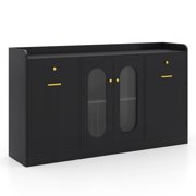 Costway 55” Large Buffet Cabinet with 2 Glass Doors, 2 Drawers, 2 Door Shelves for Kitchen Black