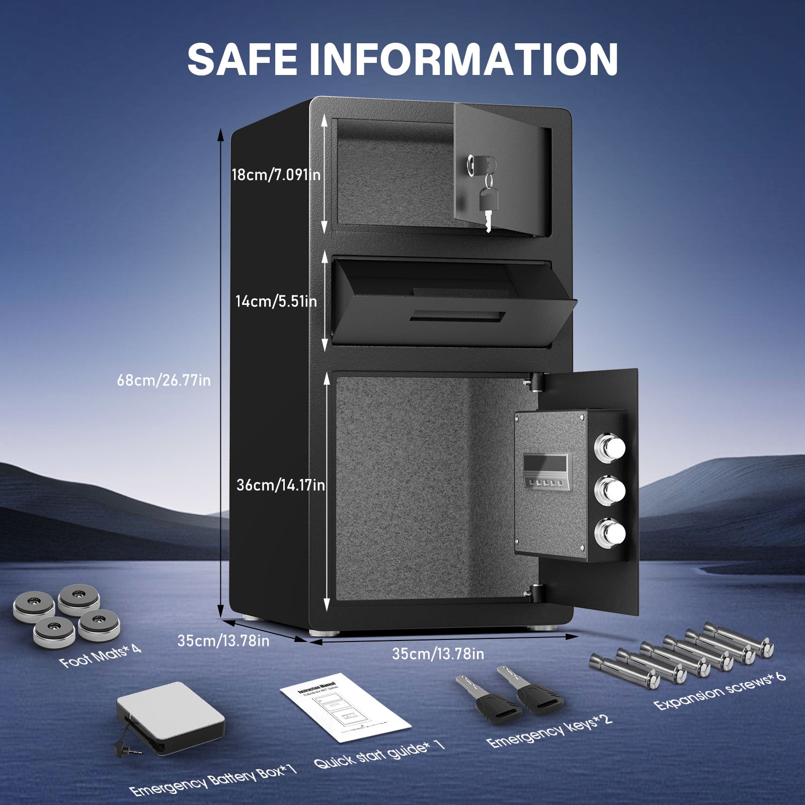 26.8' Tall  Home Safe Box with Deposit Slot and  Lock cabinet, Digital Large Safe with LED Keypad and Dual Alarm System