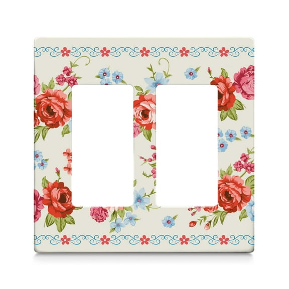2-Gang Screwless Pioneer Floral Decorative Wall Plates,Size 2-Gang 4.7"W x 4.7"H,Unbreakable Thermoplastic Faceplate Cover for Kitchen Living Room Bedroom Decorator Receptacle Outlet Switch