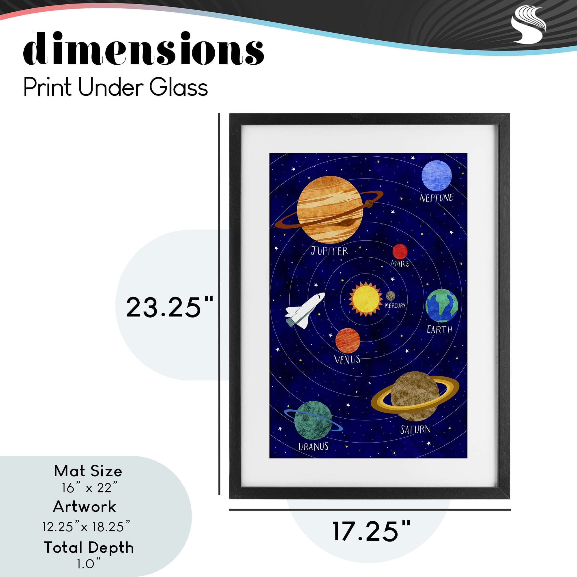 Solar System Education Black Framed Print Under Glass, design by Elizabeth Caldwell